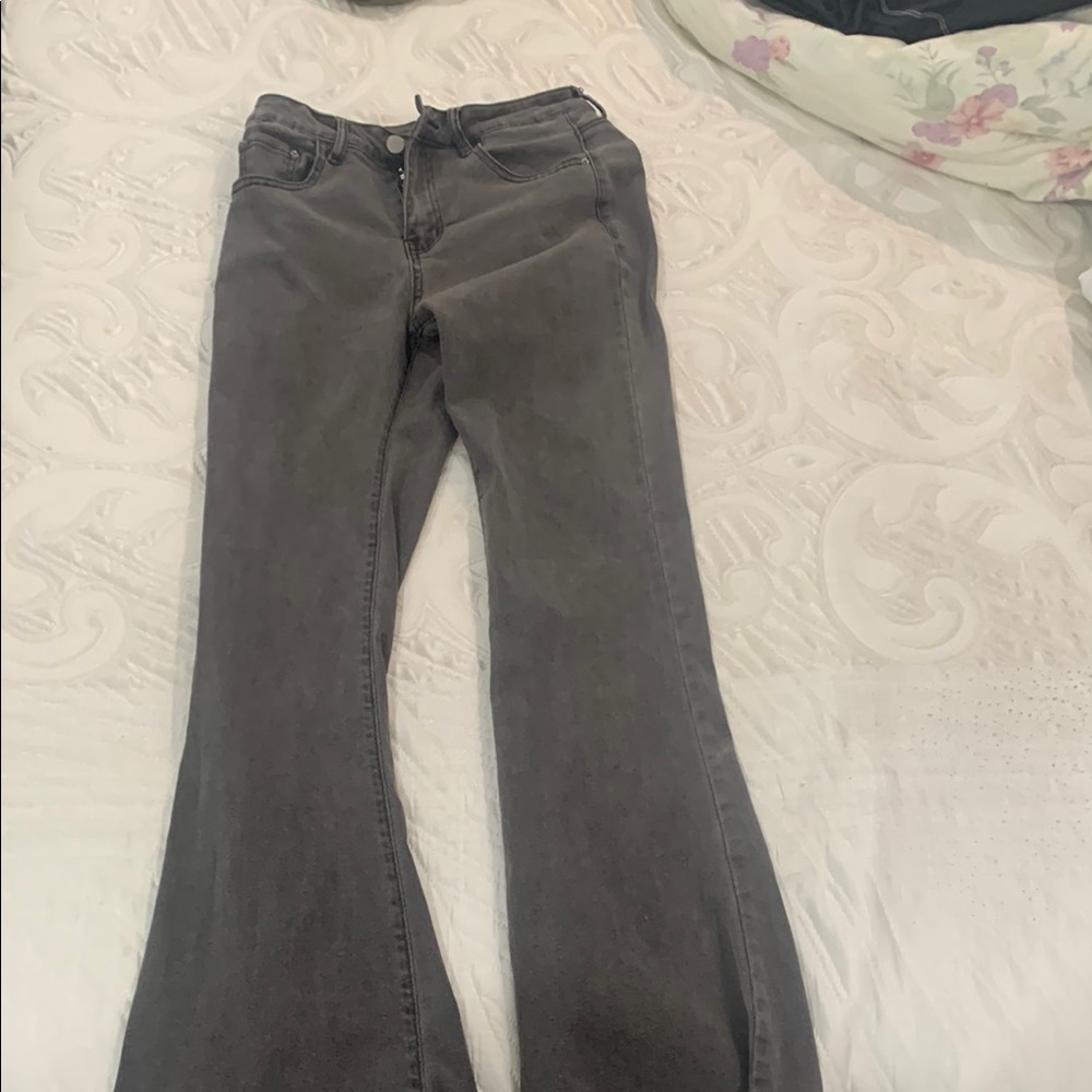 SHEIN cotton blend Gray Flare & Wide Leg denim Jeans